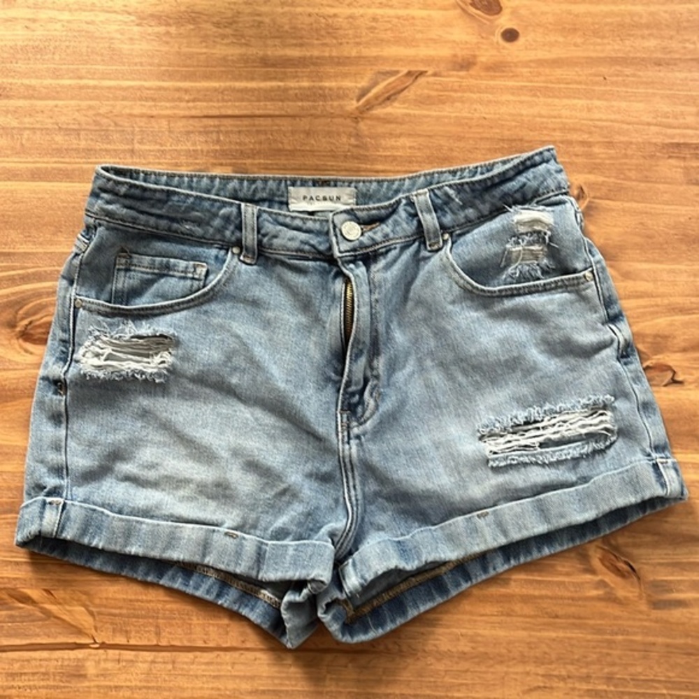 💚 PacSun Blue High Rise Distressed Mom Short Size 30